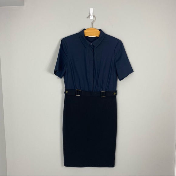 Tory Burch Loretta Navy Black Shirt Dress Two Tone Womens Medium Short Sleeve - Picture 7 of 7